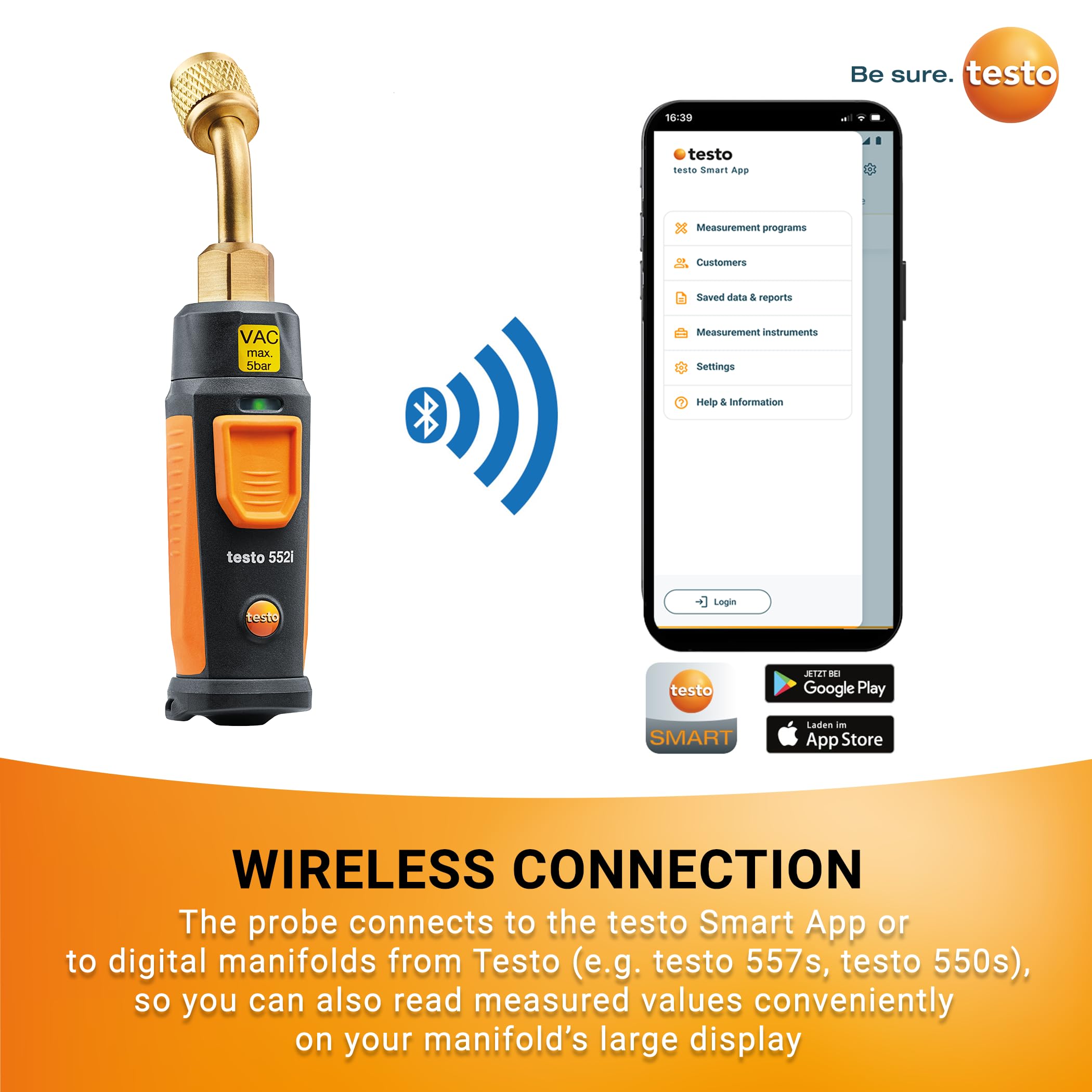 testo 552i Sonda a vuoto wireless controllata da app I per sistemi HVAC – con Bluetooth