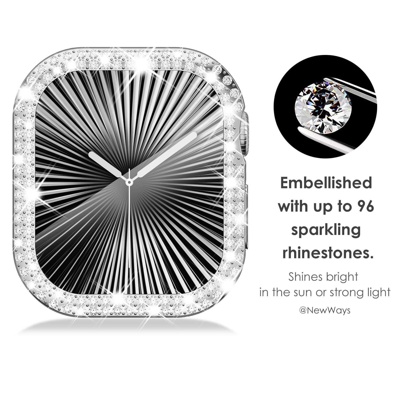 NewWays 2 Pack Compatible with Apple Watch Series 11/10 42mm Case Built-in Screen Protector,Women Diamond Bling Cases for iWatch Series 11/10 42mm,Silver/Clear — view 2