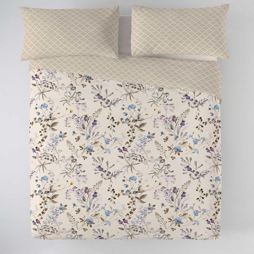 COTTON ARTean Funda Nórdica Cama 135 Satén 200 Hilos Arina Beige Botones | Incluye 2 piezas: F. Edredón 220x220 +1 F.de Almohada Cierre Botones.Reversible. Algodón Certificado OEKO-TEX