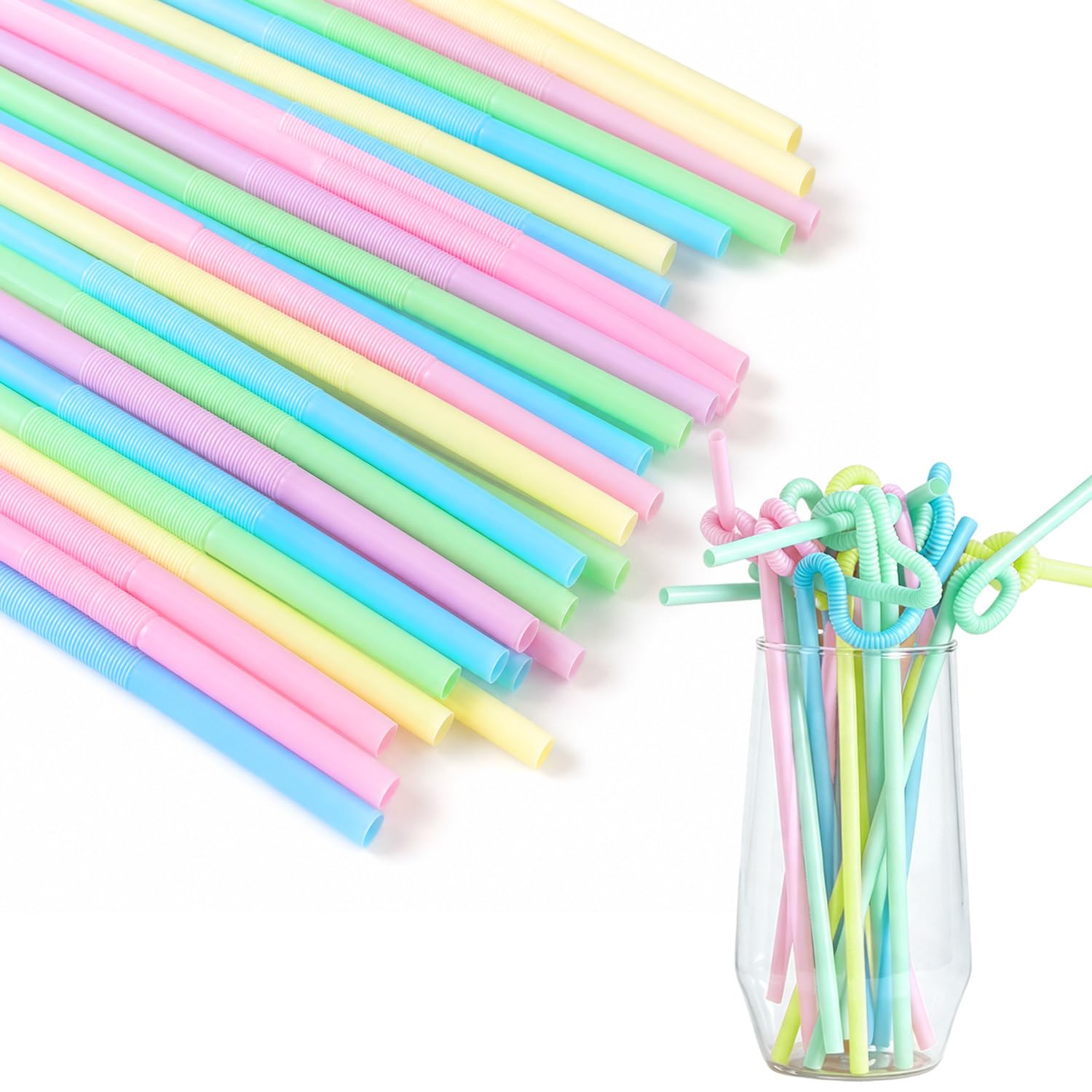 iJiGui 100 Pcs Plant-Based Reusable Straws, Bendy Colourful