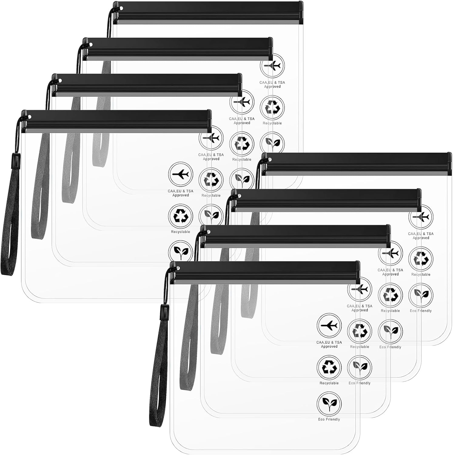 YAMAIDUO Pack of 8 Travel Pouches 20 x 20 cm, Transparent Travel Bag TSA Certified Waterproof and Leak-Proof, Transparent Airplane Bag with Handle Toiletry Bag for Hand Luggage