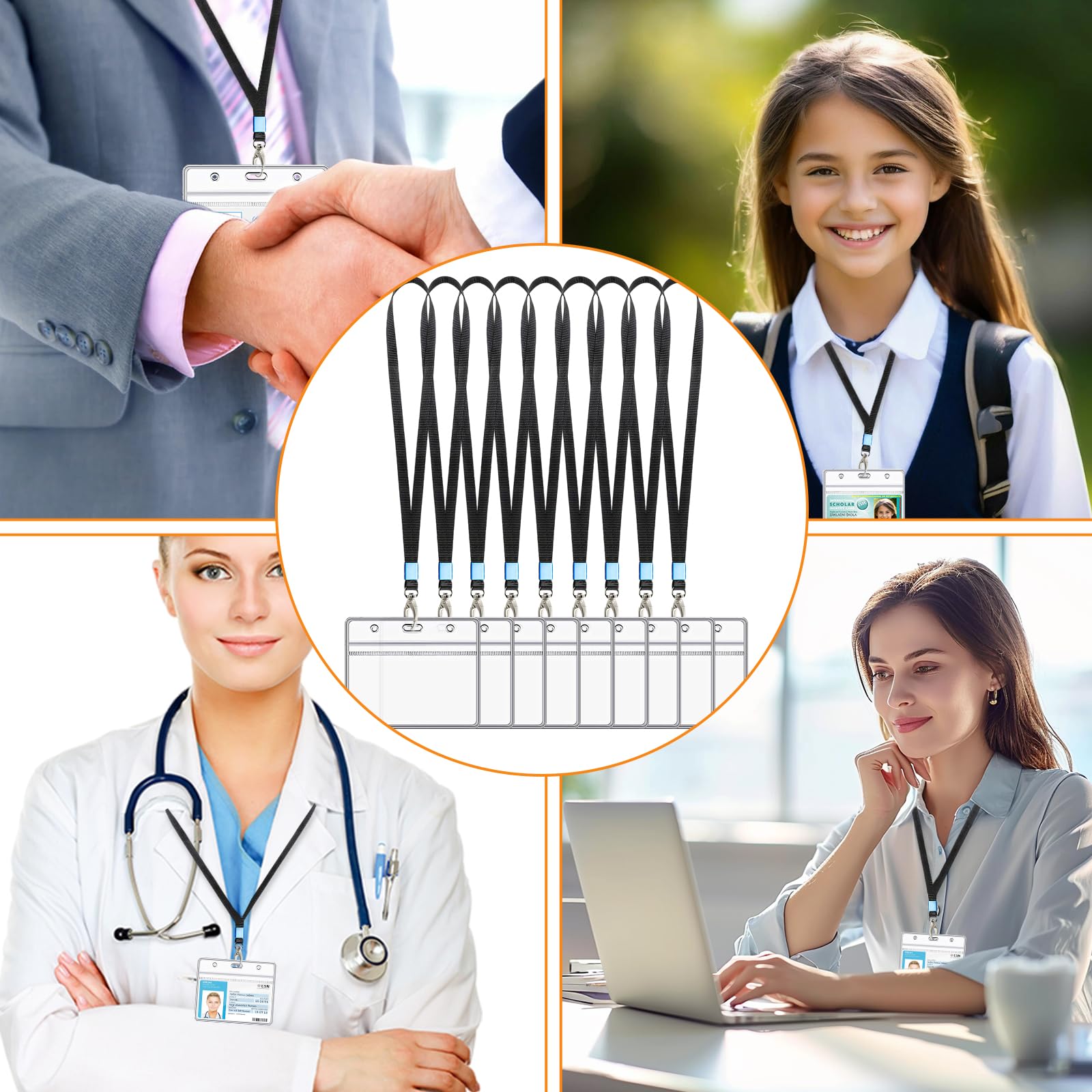 HIMOMO Porte Badge, 50PCS Porte Carte Avec Cordon,étanche Porte Badge Transparent, Verticaux En Badge Plastique, Pour Aux Expositions, Conférences, écoles, Bureaux, étudiants (horizontal)