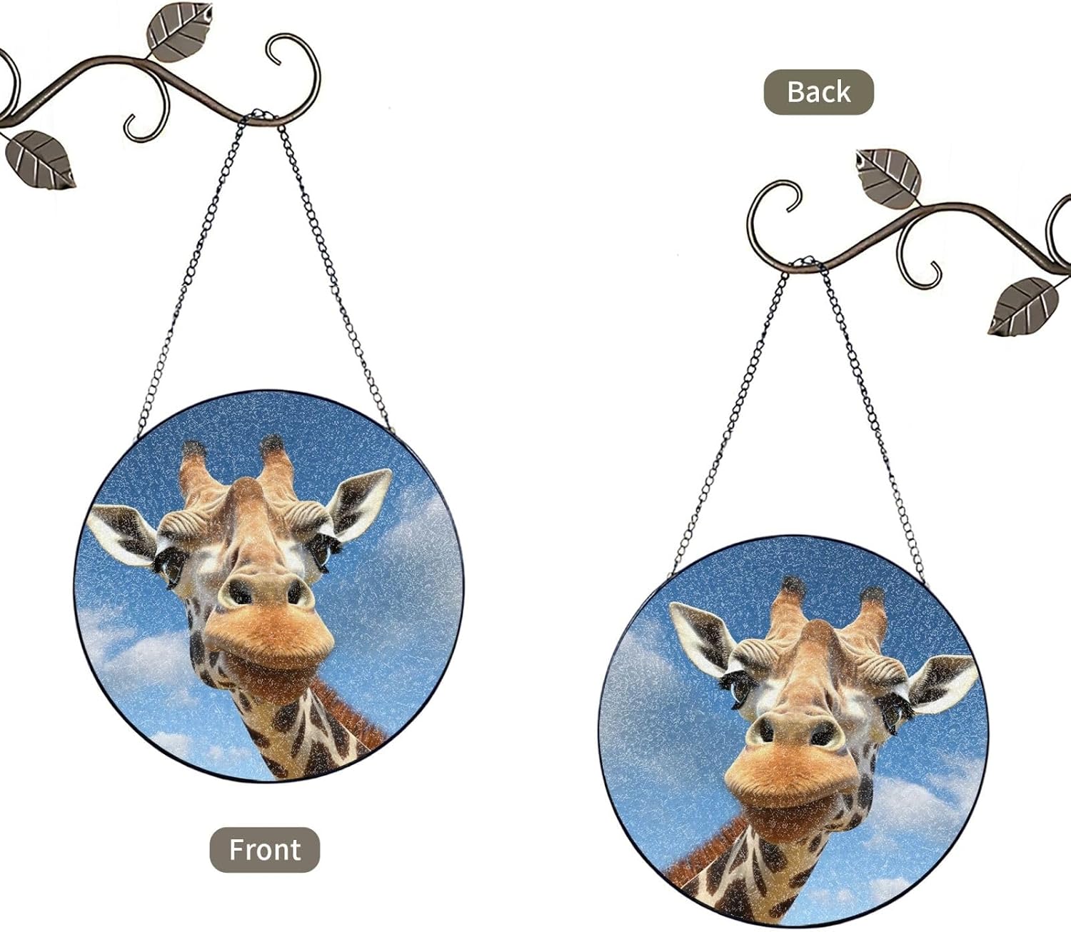 Stained Glass Window Hanging 6in（15cm）, Funny Giraffe Glass Suncatcher for Home Decor, Indoor Wall Art Glass Panel with Metal Chain and Hooks, Sun Catcher Ornament Birthday Gifts