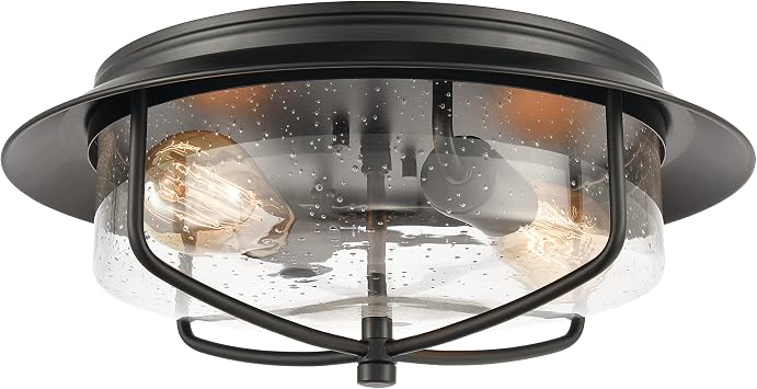 Elk Lighting Lakeshore Drive 2-Light Flush Mount in Matte Black with Seedy Glass