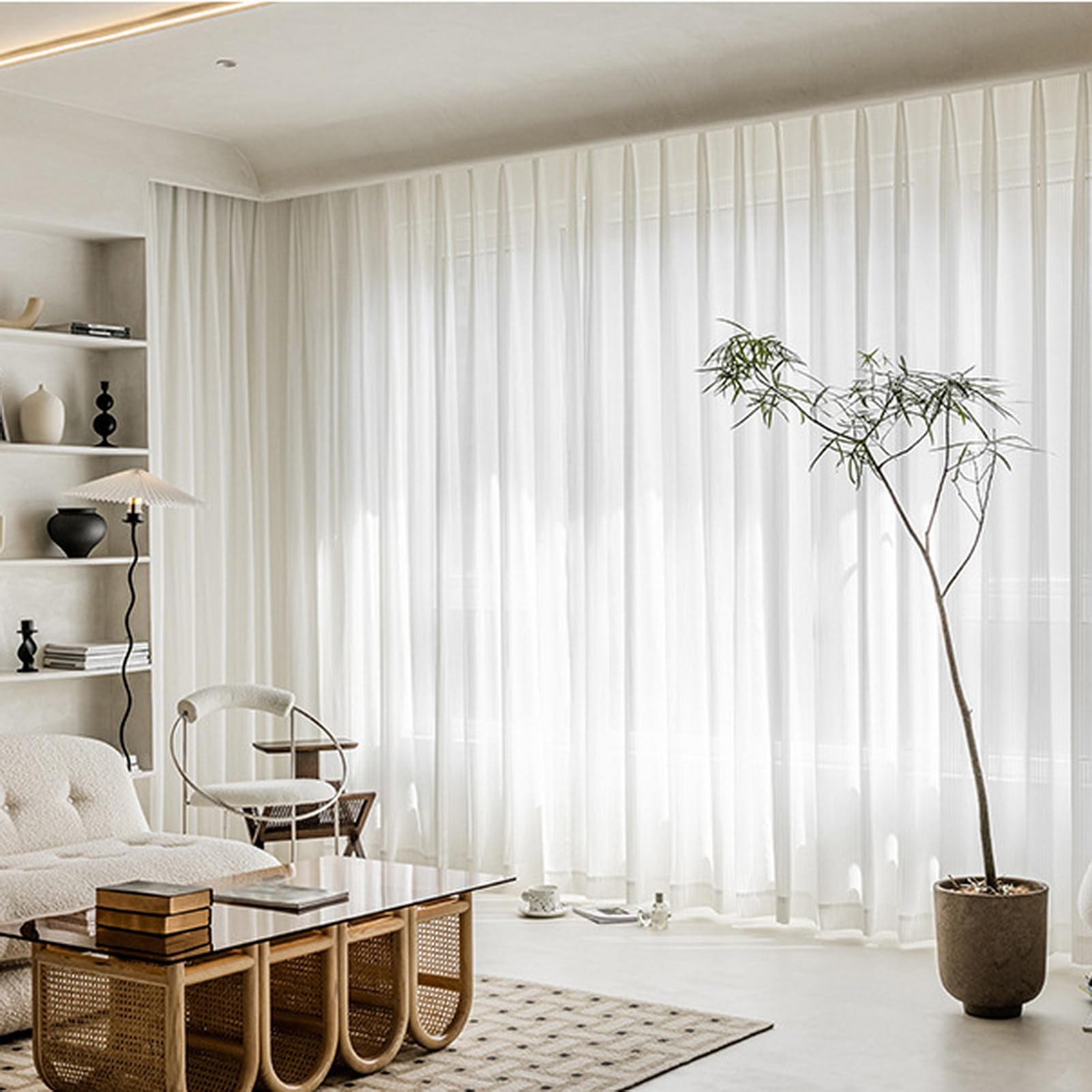 Rideaux voilage blanc pour salon grande hauteur sous plafond 250 x 180 cm