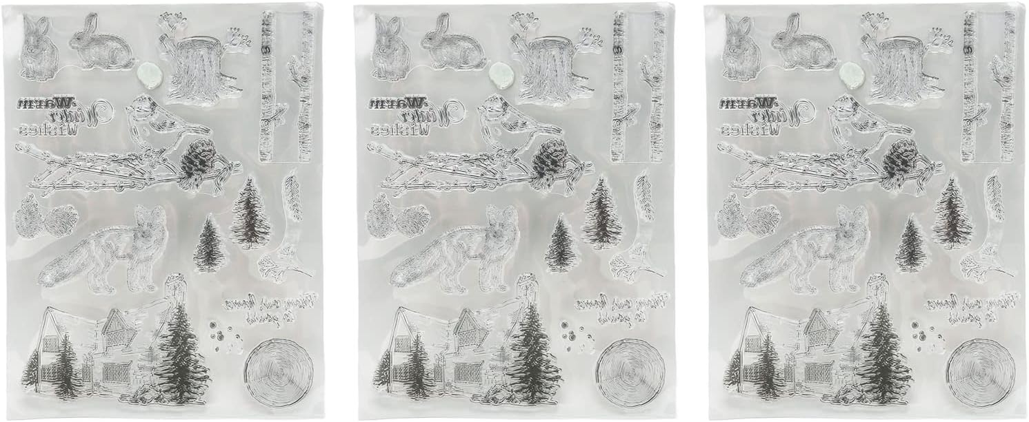 3Pcs Clear Stamps Dies Transparent Seal Blocks for DIY Scrapbooking Decoration Card Making Journaling Album Decoration Craft Winter Animal Patterns