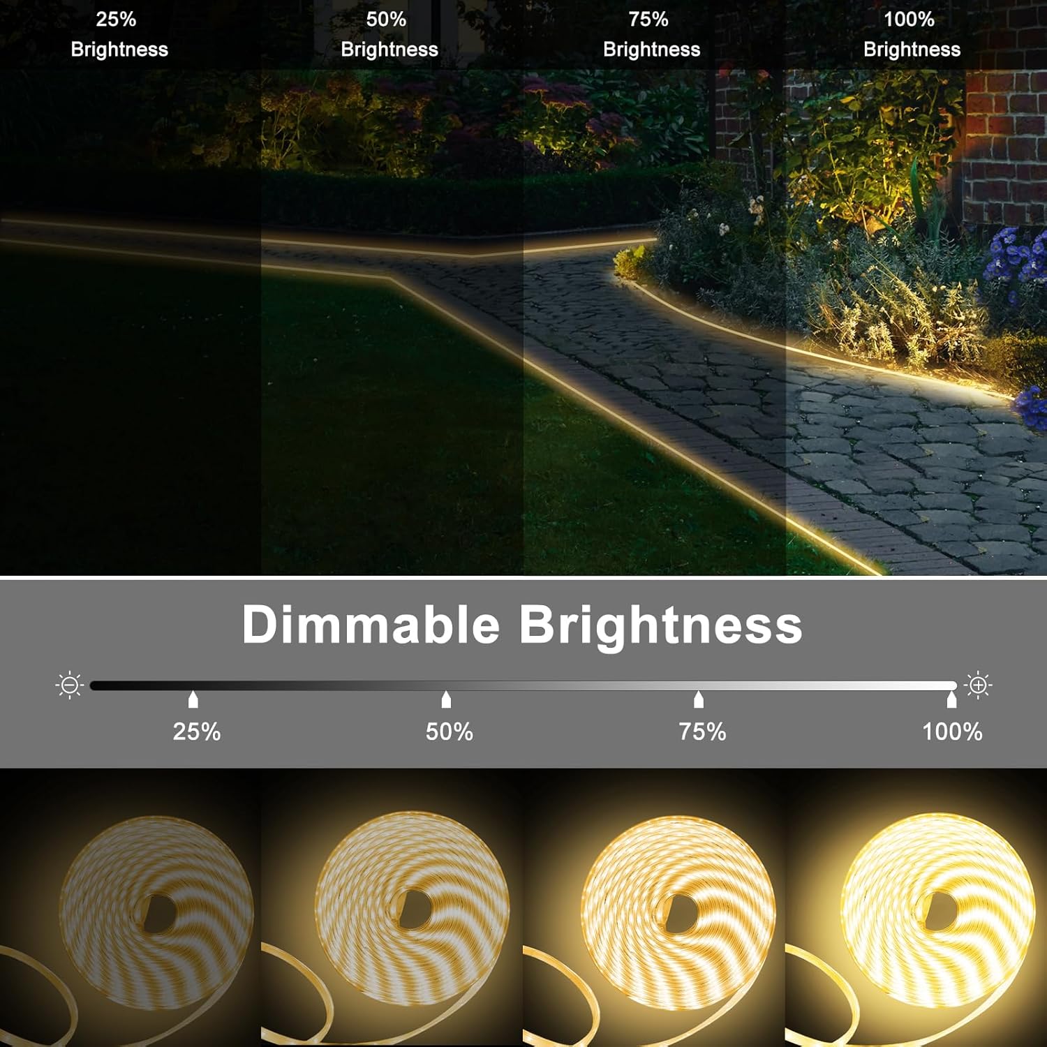 DBFAIRY 50Ft Solar LED Strip Lights Outdoor, Large Capacity Solar Powered Light Strip Auto On/Off with Remote Timer 8 Lighting Modes for Pathway Patio Pool Camping Decor, 2700K Warm White