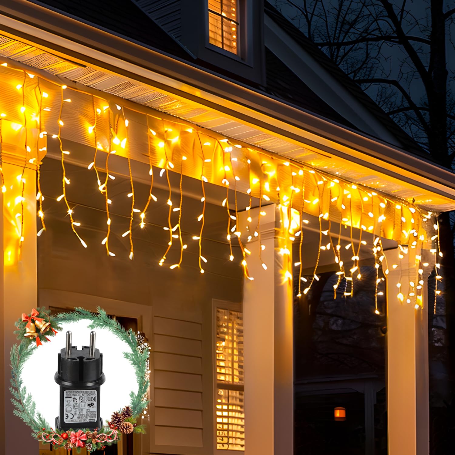 Aigostar Cortina Luces Navidad, 3M+5M*0.4M 100 LED 8 Modos, Luces Navidad Cortina IP44 Luces LED de Cortina de Carámbano Para Bodas, Fiestas, Navidad, Blanco Cálido