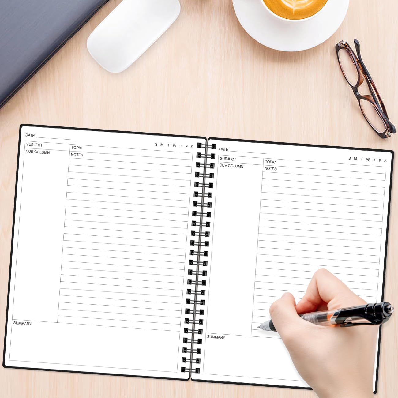 Yaridar Cornell Notes Notizbuch, A4, Spiralnotizbücher für Notizen, liniertes Notizbuch, Steno-Blöcke für Büro/Schule/Uni/Zuhause, 21,6 x 27,9 cm, Schwarz