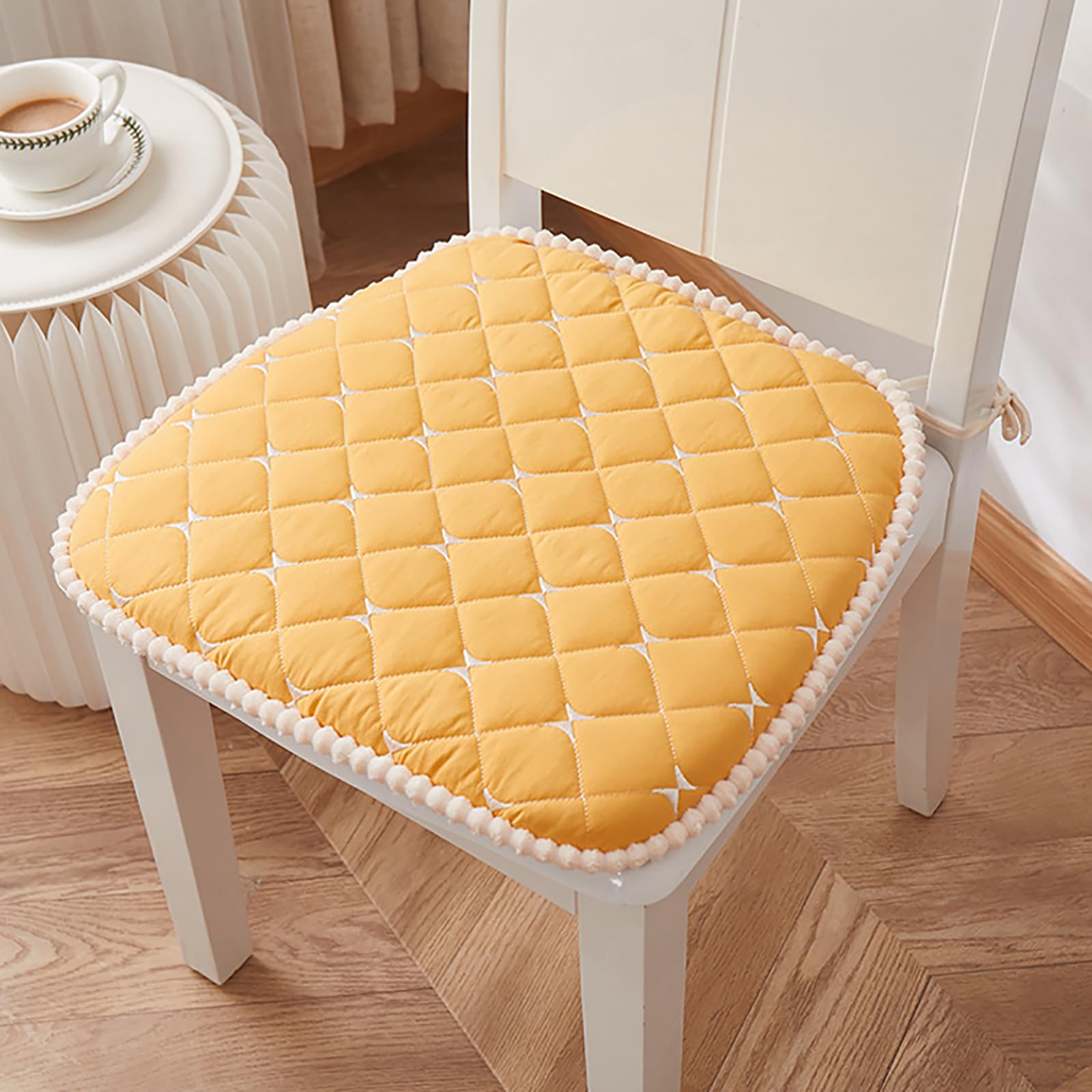 Dazzluxe Chair Cushions for Dining Chairs 1/2/4/6 Pack, Non-Slip Chair Pads with Ties, Comfortable U-Shaped Seat Cushion for Kitchen Dining Office Chair, Washable And Detachable,Yellow,6 Pack