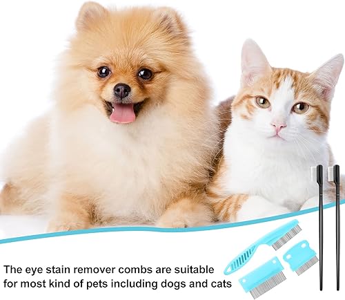 Miniatura 7 de Peines para ojos de perro, 5 peines quitamanchas de lágrimas, peine de aseo para mascotas para perros pequeños, elimina suavemente el moco y la