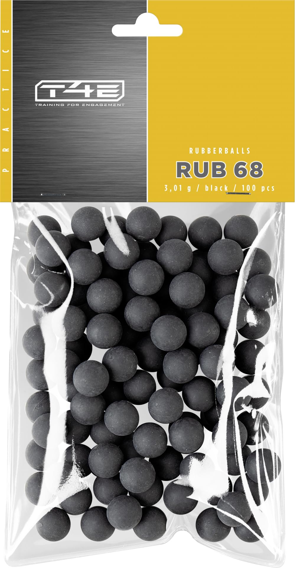 T4E Paintball Kugeln RUB 68, Munition Kaliber 0.68 100 Stück, Rubberballs, schwarz
