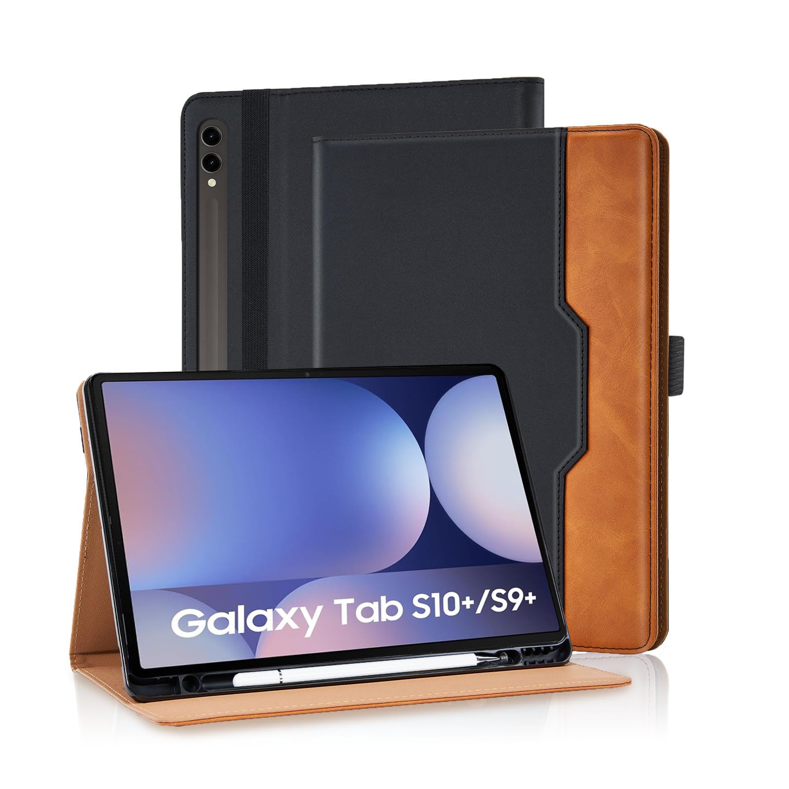 Vkooer Case for Samsung Galaxy Tab S10+ Plus 2024 /S9 FE+/S9+ Plus 2023 12.4 Inch PU Leather Folio Flip Cover Multi-Angle Viewing Smart Stand Cover with Pocket Auto Wake/Sleep - Black