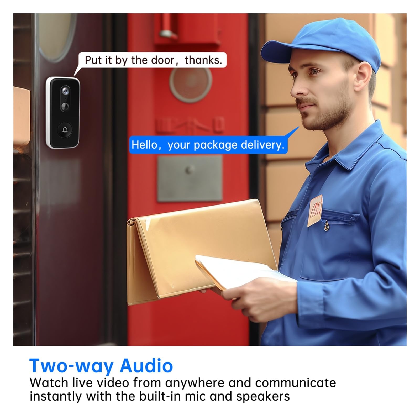 Timbre Inteligente WiFi 2K con cámara, videoportero de Seguridad con WiFi for casa Inteligente Vista Amplia