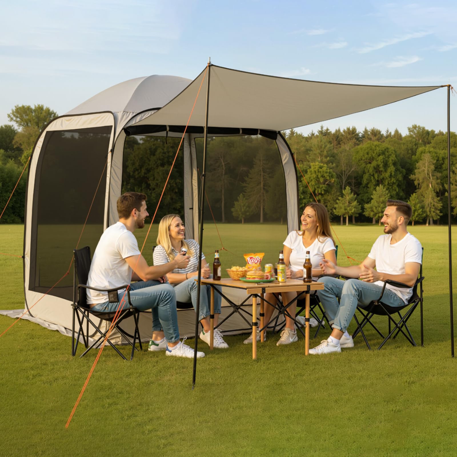 VEVOR Campingzelt – Pop-up-Pavillon mit ausziehbarer Markise, für 4–6 Personen, Beige