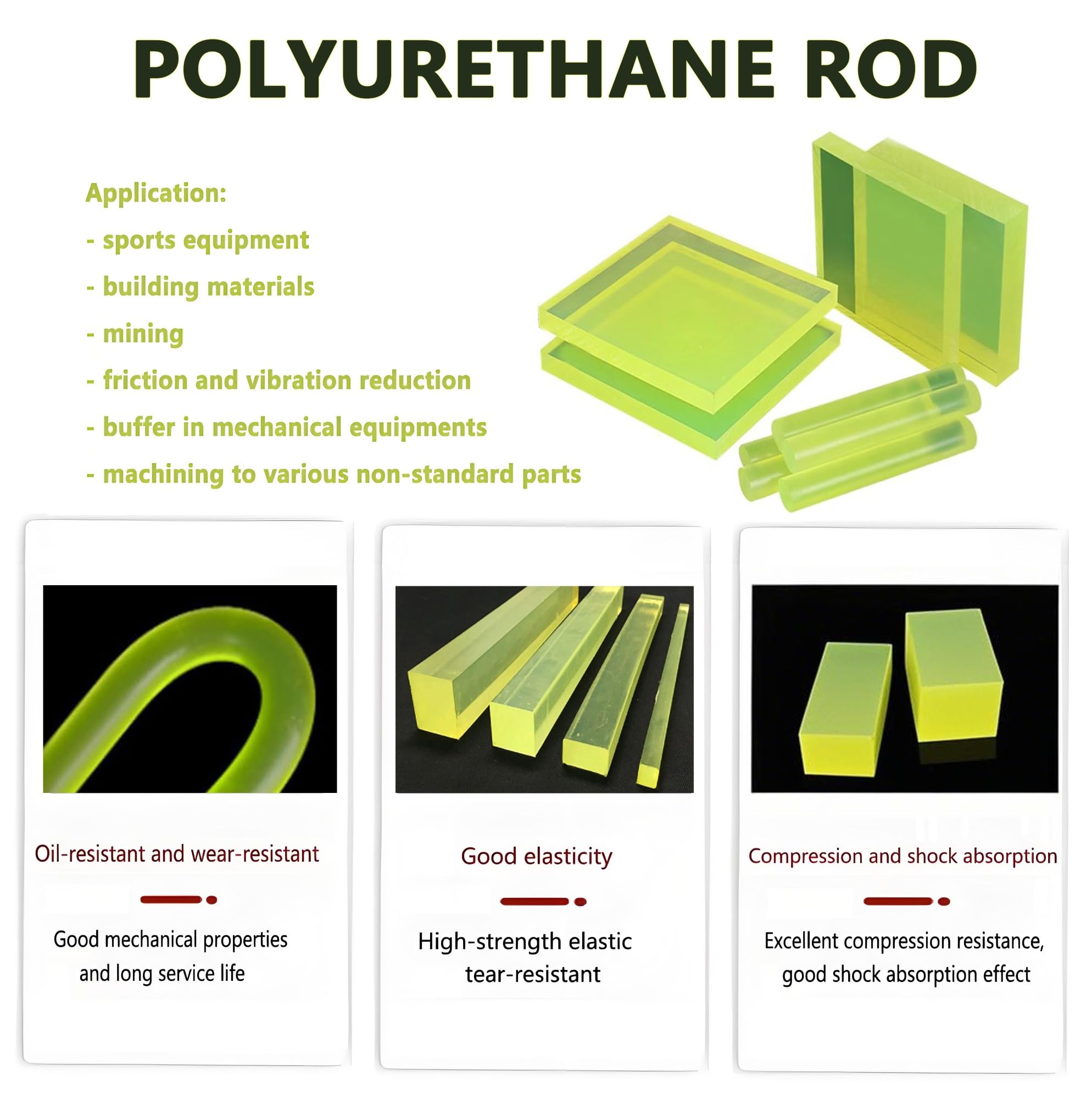 Asta ammortizzante in poliuretano, solida striscia in gomma antivibrazione per macchine edili, supporti elastici industriali, lunghezza 1000 mm
