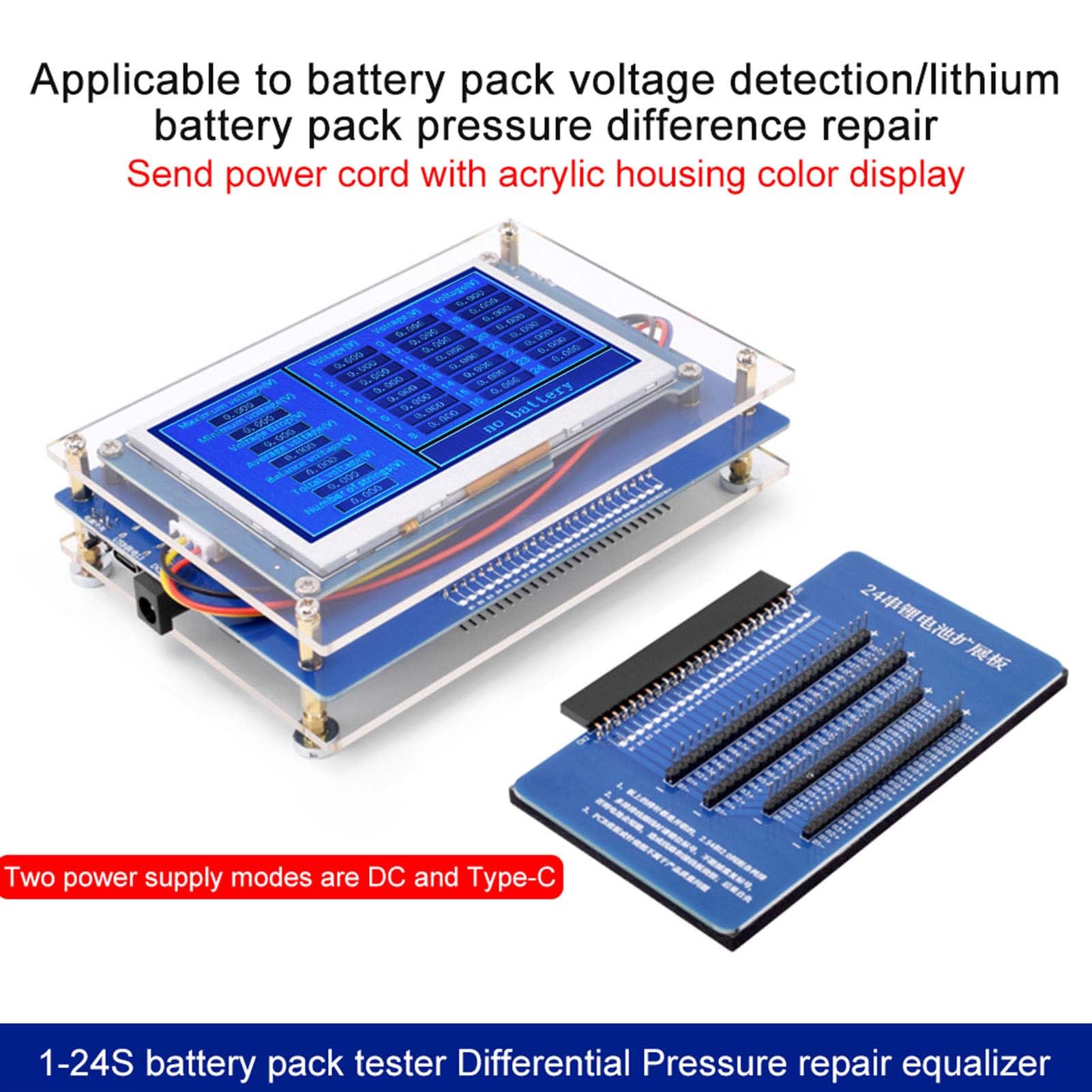 Probador de voltaje de batería y batería, detector de probador de voltaje de batería, tarjeta de expansión de probador de 24 cuerdas para probar paquetes de 1 a 24S