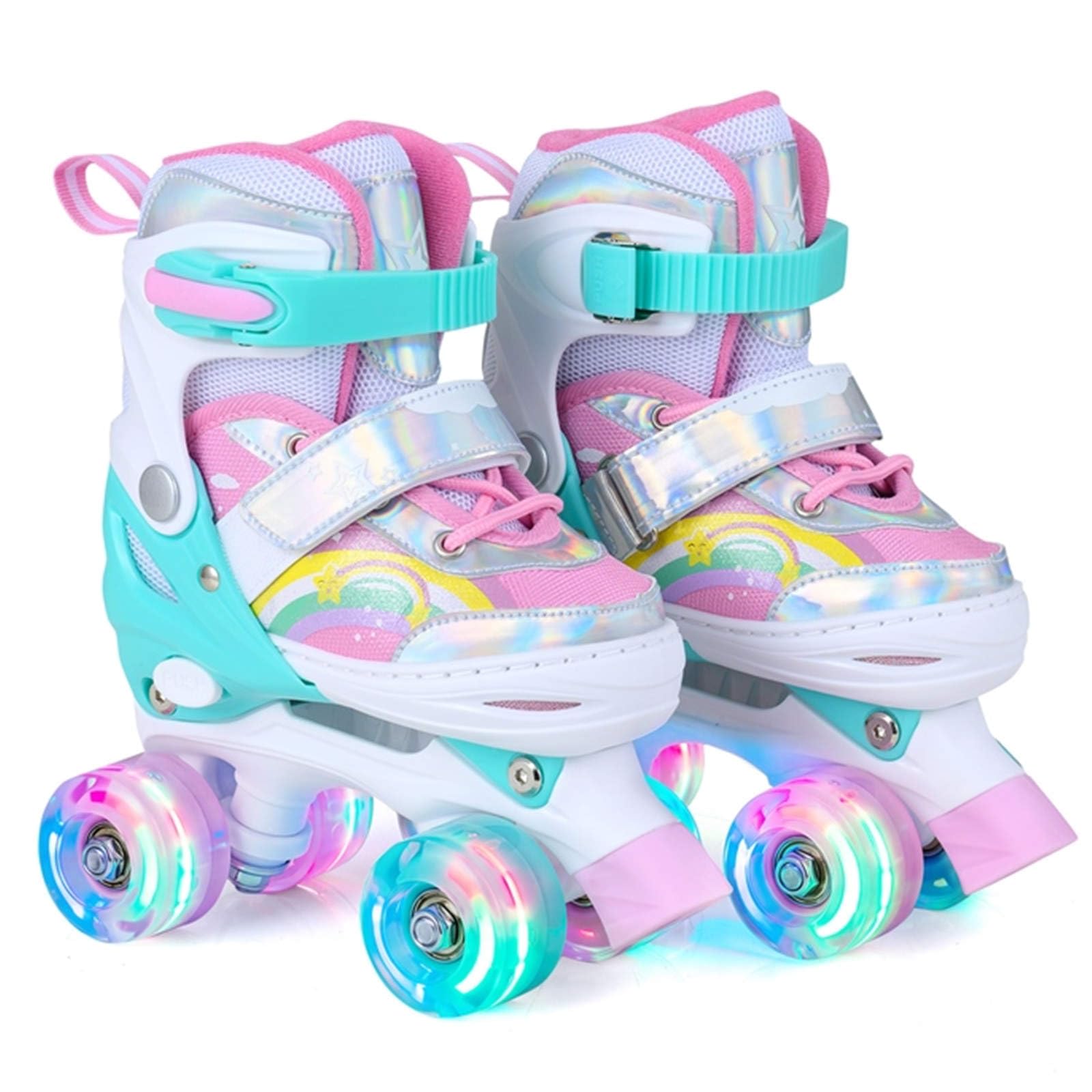 HOMASIS Patin a Roulette avec 4 Tailles Ajustables, 8 Roues Lumineuses, Freins Doubles TPR&Amortissement, Rollers Quad pour Adolescents & Débutants