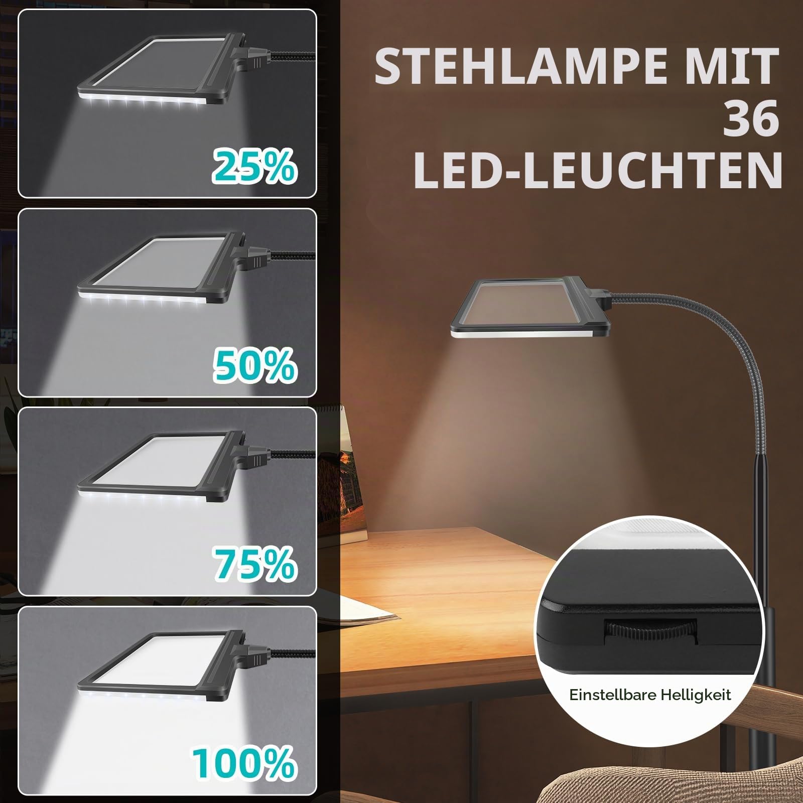 Lupe mit Licht und Ständer, Lampe LED 5-Farbmodi, stufenlose dimmbare, einstellbare Schwenkarm beleuchtete Lupe für Handwerk, ästhetisch, Ground Round