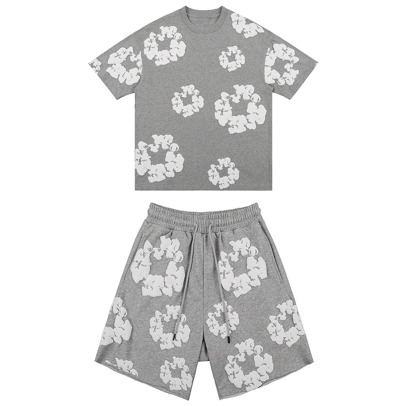 Denims-Tears Kids Tracksuit Set Foam Printed T-Shirt and Shorts 2 Piece Outfit for Boys Girls Summer Fashion Activewear Short Sleeve Tee Tops with Loose Jogger Shorts