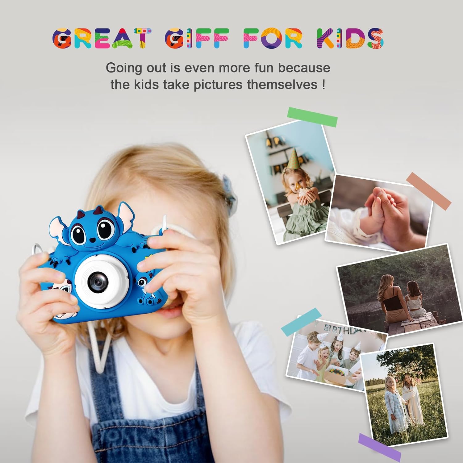Kids Camera with 32GB SD Card - 1080P HD Digital Selfie Video Camera for Boys & Girls Ages 3 4 5 6 7+ Portable Toddler Toy with Cartoon Design, Christmas Birthday Gifts