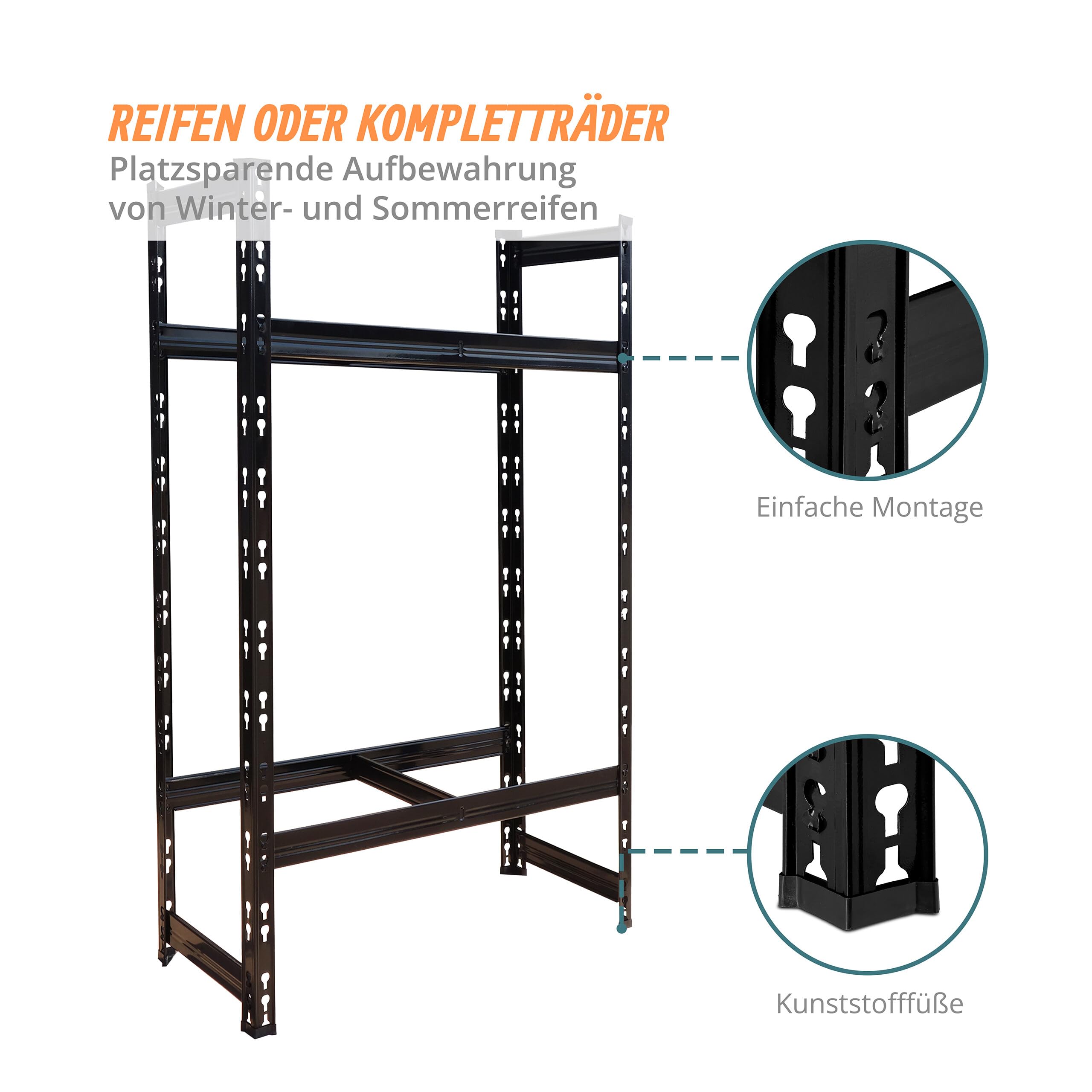 Relaxdays Reifenregal für 4 Reifen, HxBxT: 100 x 60 x 35 cm, 150 kg je Ebene, Räderregal, Stecksystem, Stahl, schwarz - 5