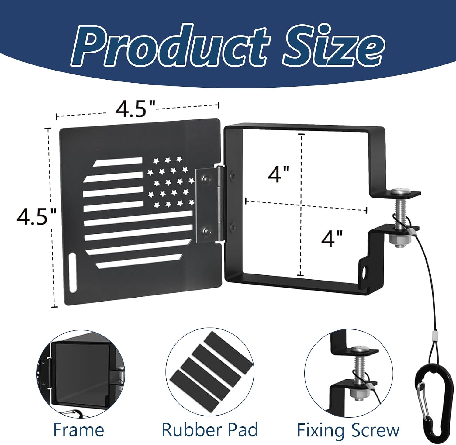 2 Pack Aluminum RV Bumper End Cap, 4 Inch Square | American Flag Cutout Design, Secure Lockable Closure, Anti Theft Hose Compartment Access, Trailer Camper Compatibility