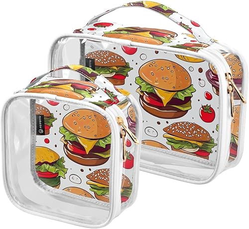 Funny Hamburgers Clear Toiletry Bag for Traveling,2 Pack Makeup Cosmetic Bag with Zipper,Travel Bag for Toiletries,Travel Essentials 21215161