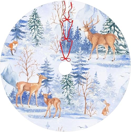 Falda de Árbol de Navidad con Reno y Copo de Nieve, Falda de Árbol Tradicional para Fiestas Navideñas, Adornos de Árbol de Navidad, Falda de Árbol