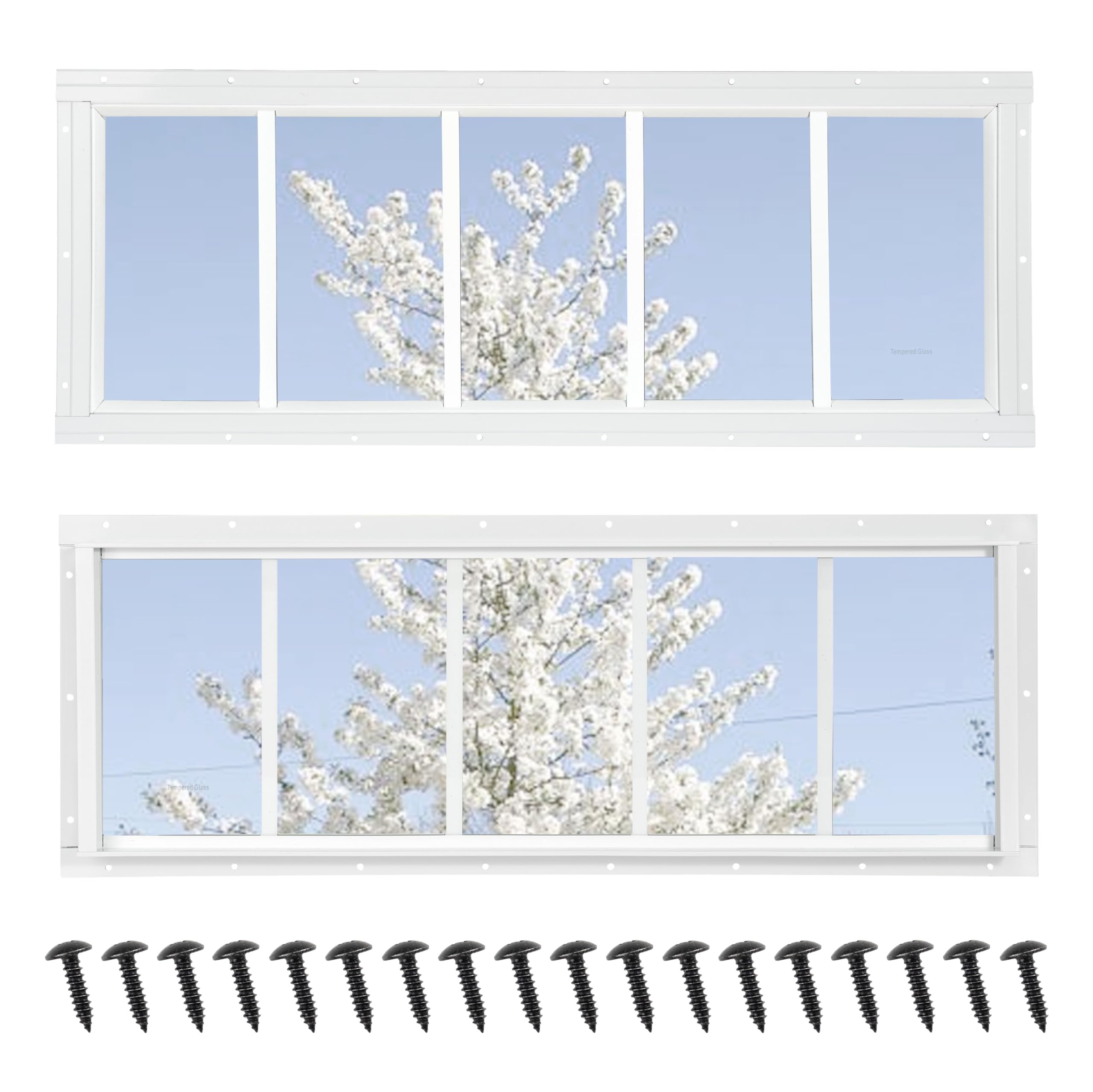 NOTASA Shed Windows 2 Pack, Fixed Transom Windows 10" x 35" with Tempered Glass, Garage Doors Window for Shed, Chicken Coop, Playhouse, Household (White)