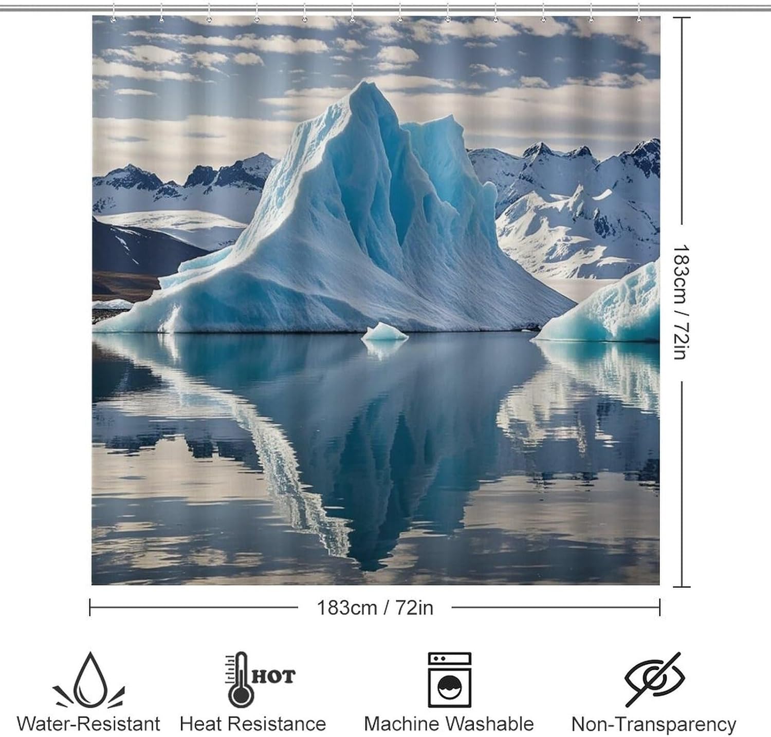 4 Piece Bathroom Rug Set with Shower Curtain, Non-Slip Bath Mat Toilet Cover Set, Blue Iceberg Bathroom Rug Sets