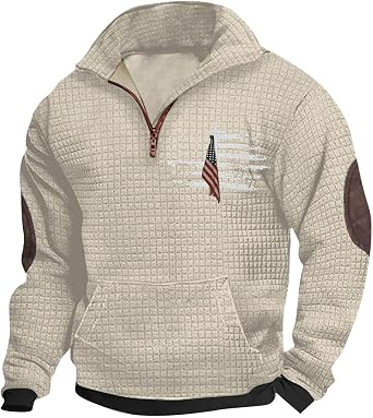 Big and Tall Tshirts Shirts for Men Graphic Quarter Zip Waffle Sweatshirt No Hood Fashion Long Sleeve Pullover