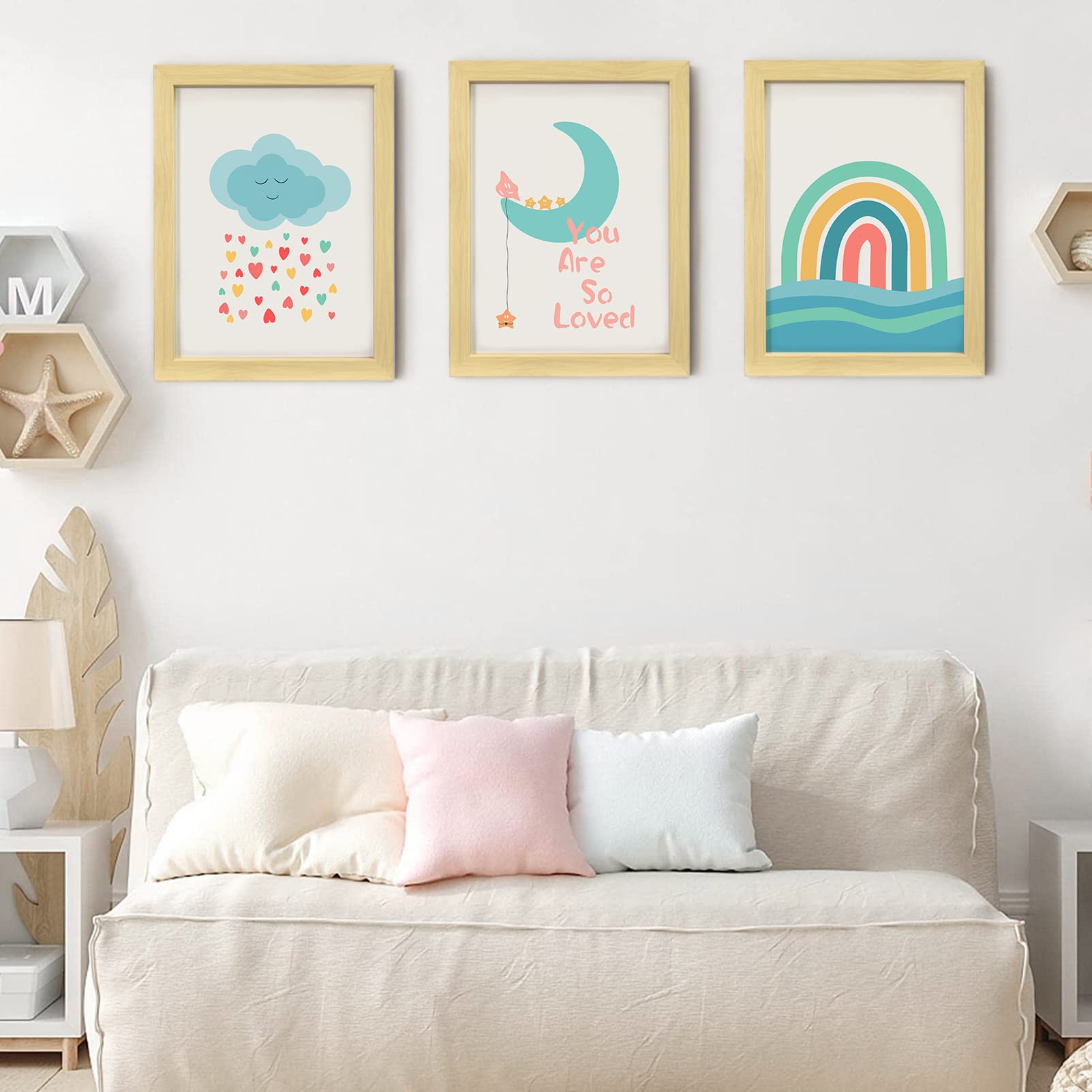 LAIMEIZI You Are So Loved Nursery Framed Wall Art Decor,12x16 Inch Set of 3 Boho Rainbow Bedroom Accessories Wall Art Prints for Walls Framed,Baby Girl Bedroom Decor for Nursery Decor - Image 2