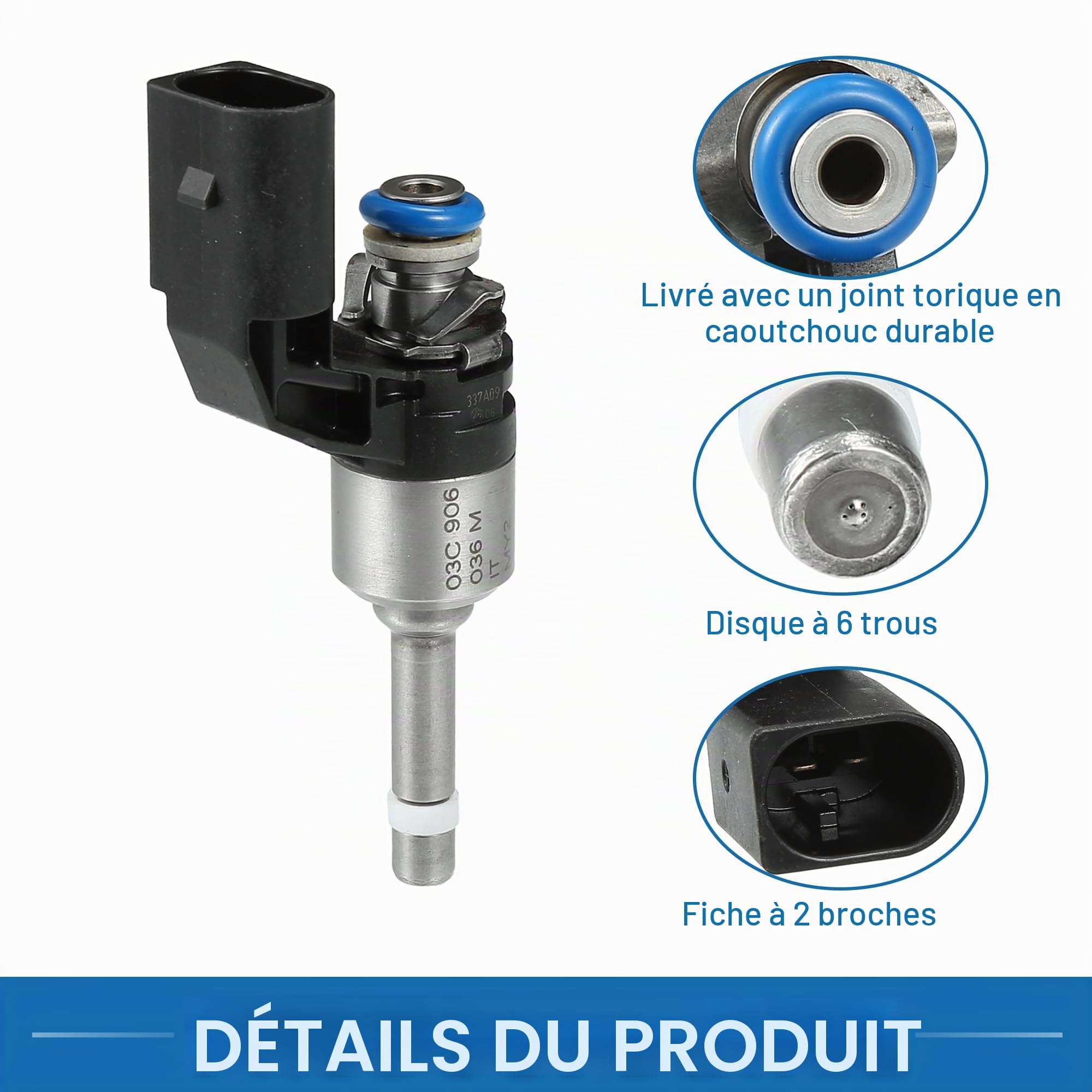 A ABSOPRO Injecteur De Carburant Pour VW Golf 07-12 1.4 Tsi 4 Pièces | Noir, Métal Plastique, 85x21mm, OE 03C906036M/03C906036F/03C906036N/03C906036K, Pour VW Passat 07-14, Pour Audi A3 07-12