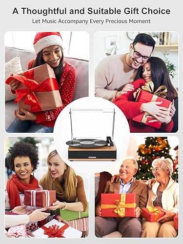 Miniatura 8 de Tocadiscos de vinilo con altavoces incorporados, compatible con tocadiscos de entrada y salida Bluetooth, 3 velocidades, reproductor de discos de