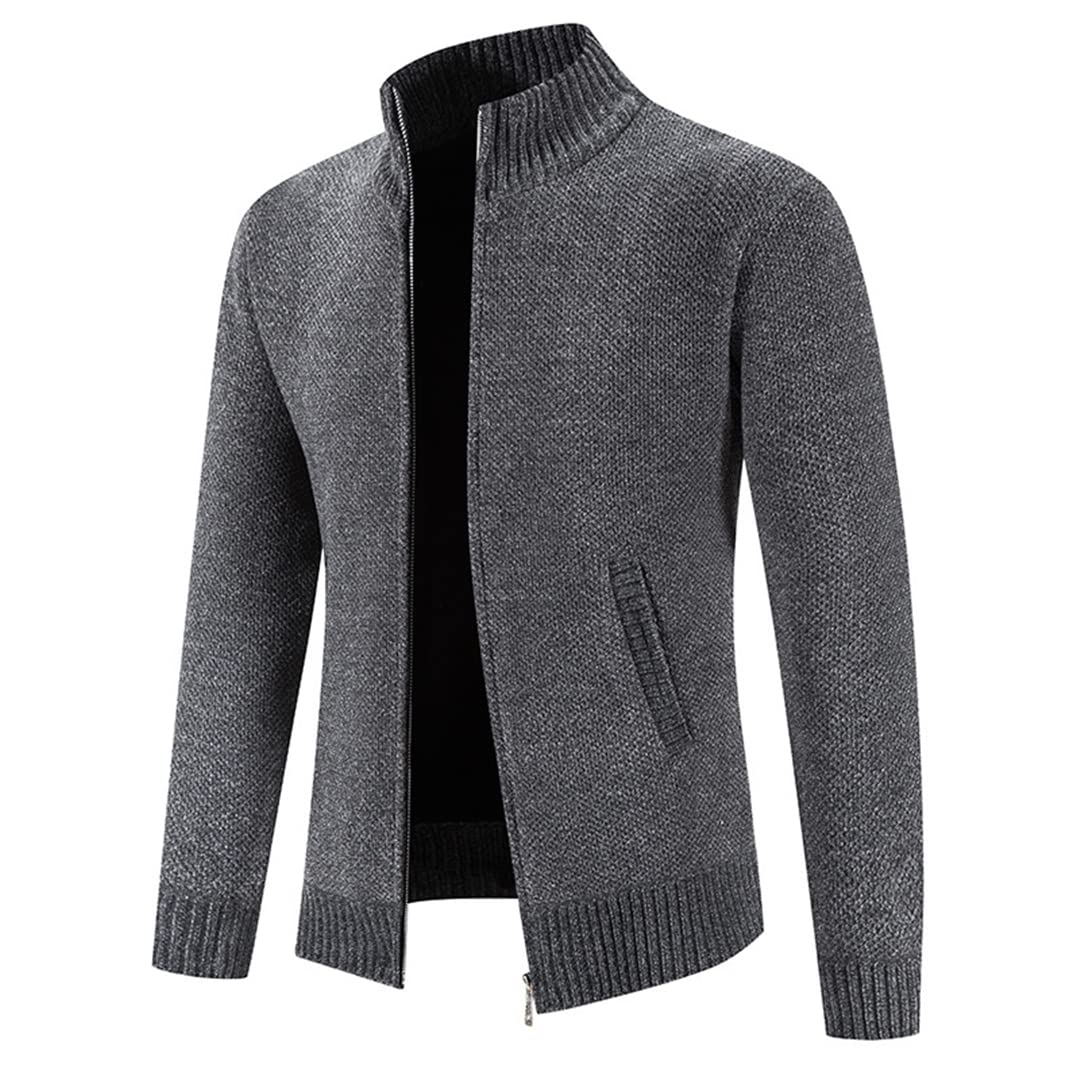 Męski polarowy kardigan dzianinowy sweter kurtka slim fit stójka gruby ciepły zamek sweter