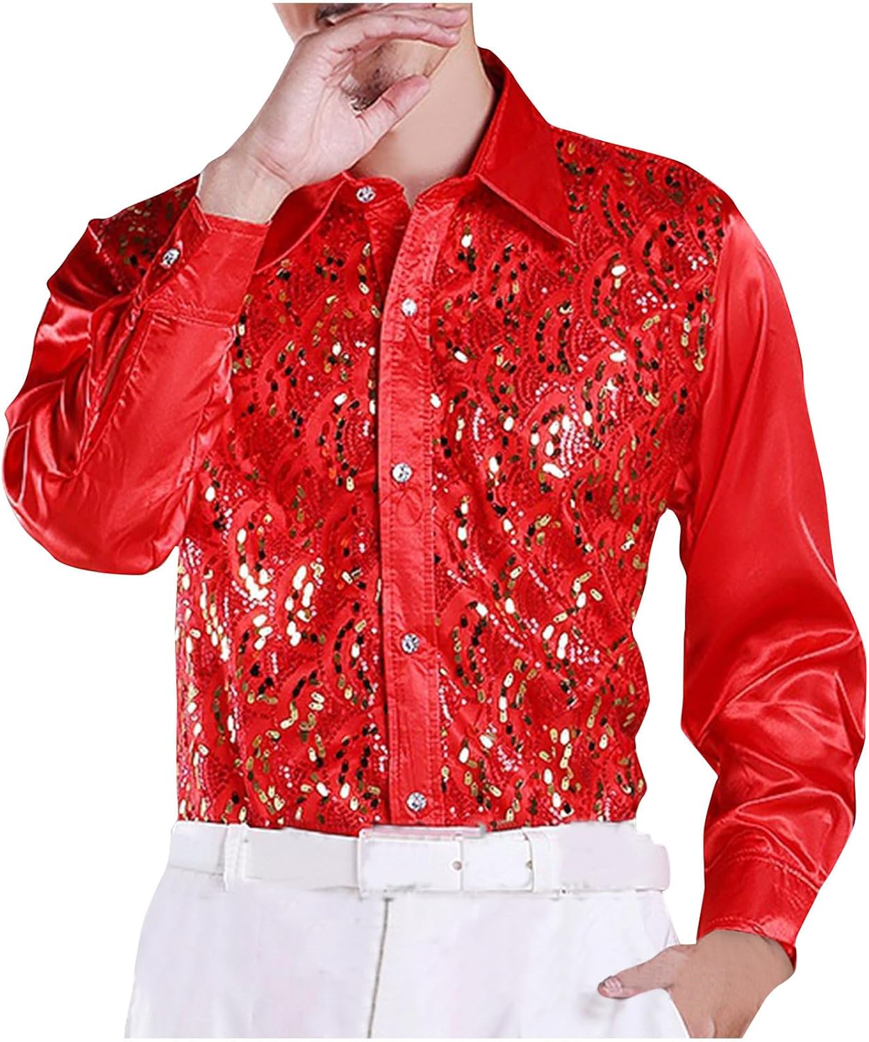 Amazon.com: XUNRYAN Mens Sequin Dress Shirts Long Sleeve Button Down  Western Cowboy Shirt Wedding Party Formal Tops Sparkly Disco Outfits :  Sports \u0026 ...