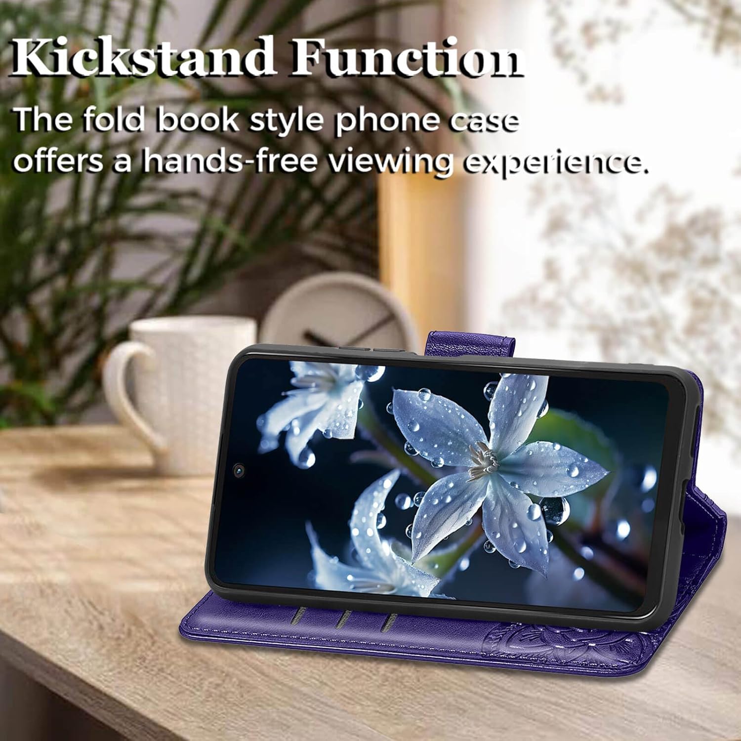 for Moto G 5G 2024 Case Wallet,Women Flip Phone Cover,Purple | Butterfly Emboss PU Leather Stand Credit Card Holders Slots Wrist Strap Protective Cover for Motorola G 5G 2024