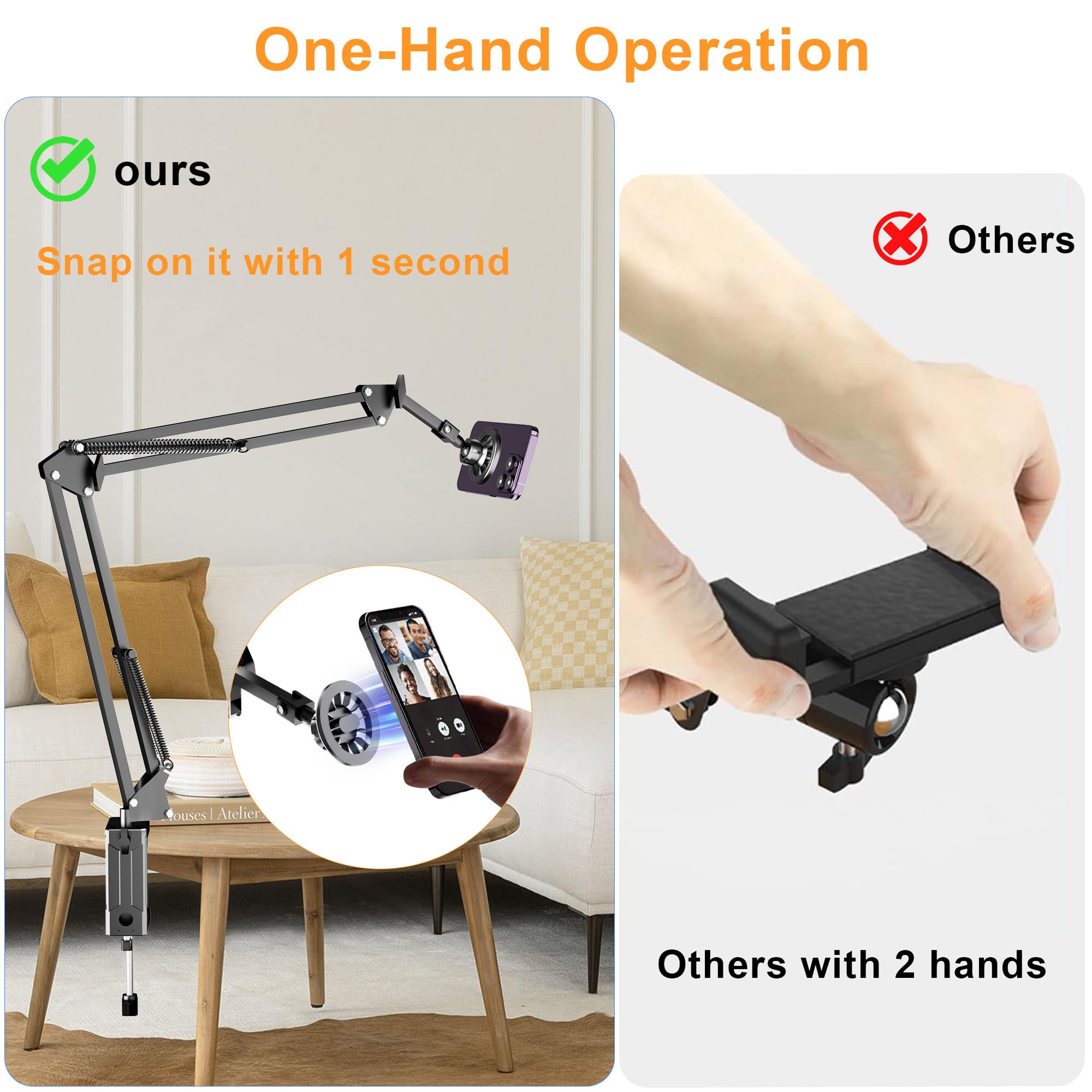 Schwanenhals-Handyhalterung Mit MagSafe – Magnetisch, Verstellbar, Mit Klemme Für Bett & Tisch