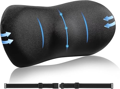 SHAKERINO Almohada de apoyo lumbar, almohada lumbar de espuma viscoelástica para apoyo de espalda baja, cojín de espalda con correa para aliviar el