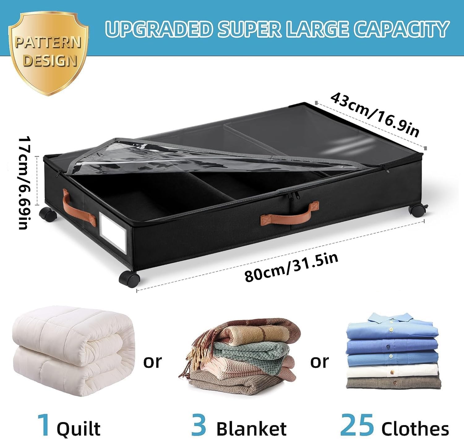 2 Pezzi Contenitori Sottoletto,Contenitore Sottoletto con Ruote,Cassetti Sotto Letto con Telaio in Metallo e Rotelle con Ratazione a 360°