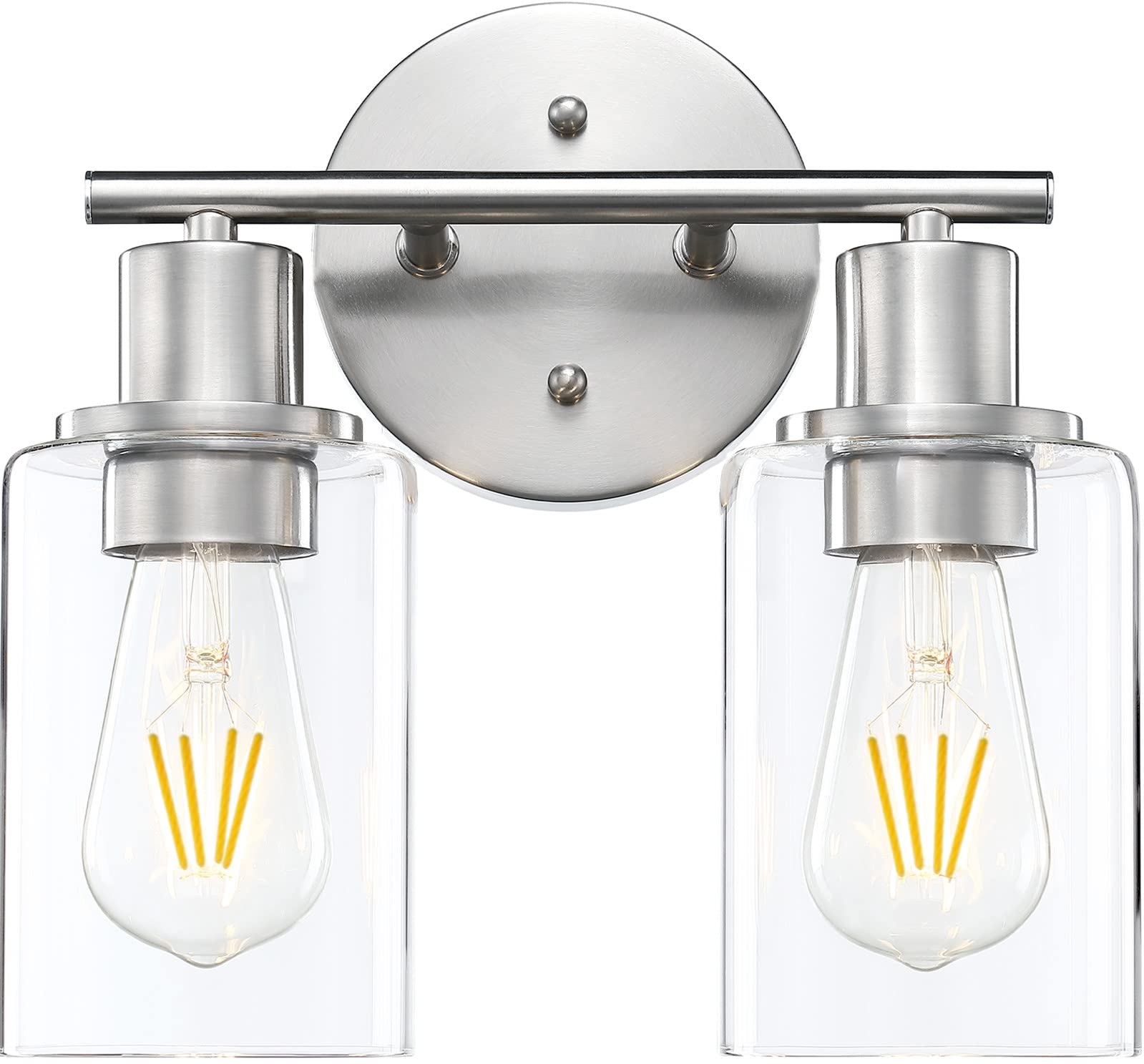Pia Ricco Bathroom Vanity Light Fixtures, 2-Light Vanity Light with Glass Shades, Brushed Nickel Vanity Lights for Bathroom, Bath Lights Over Mirror Wall Sconces for Mirror Living Room Bedroom Hallway