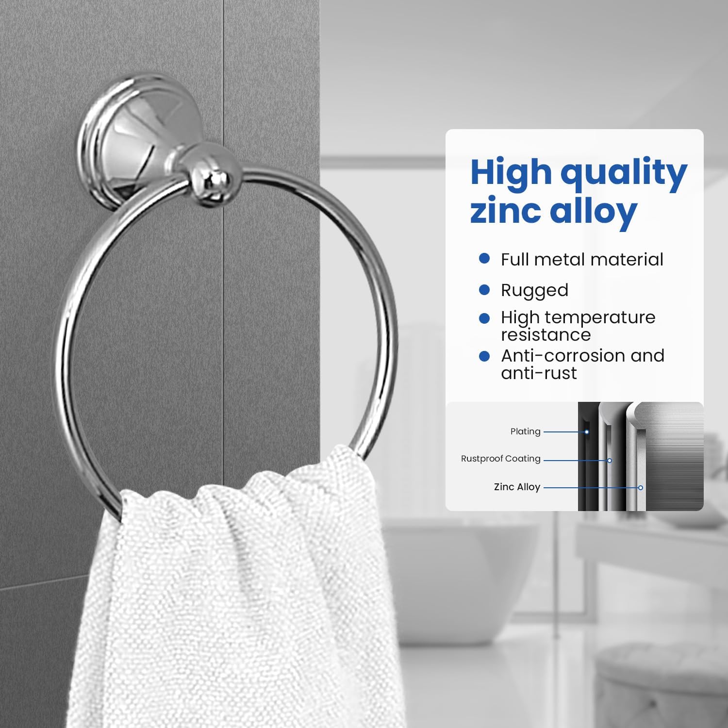 sagetta Hand Towel Holder Towel Ring Set with Toilet Paper Holder 5.55-Inch Bath Towel Ring Diameter Wall Mount Chrome