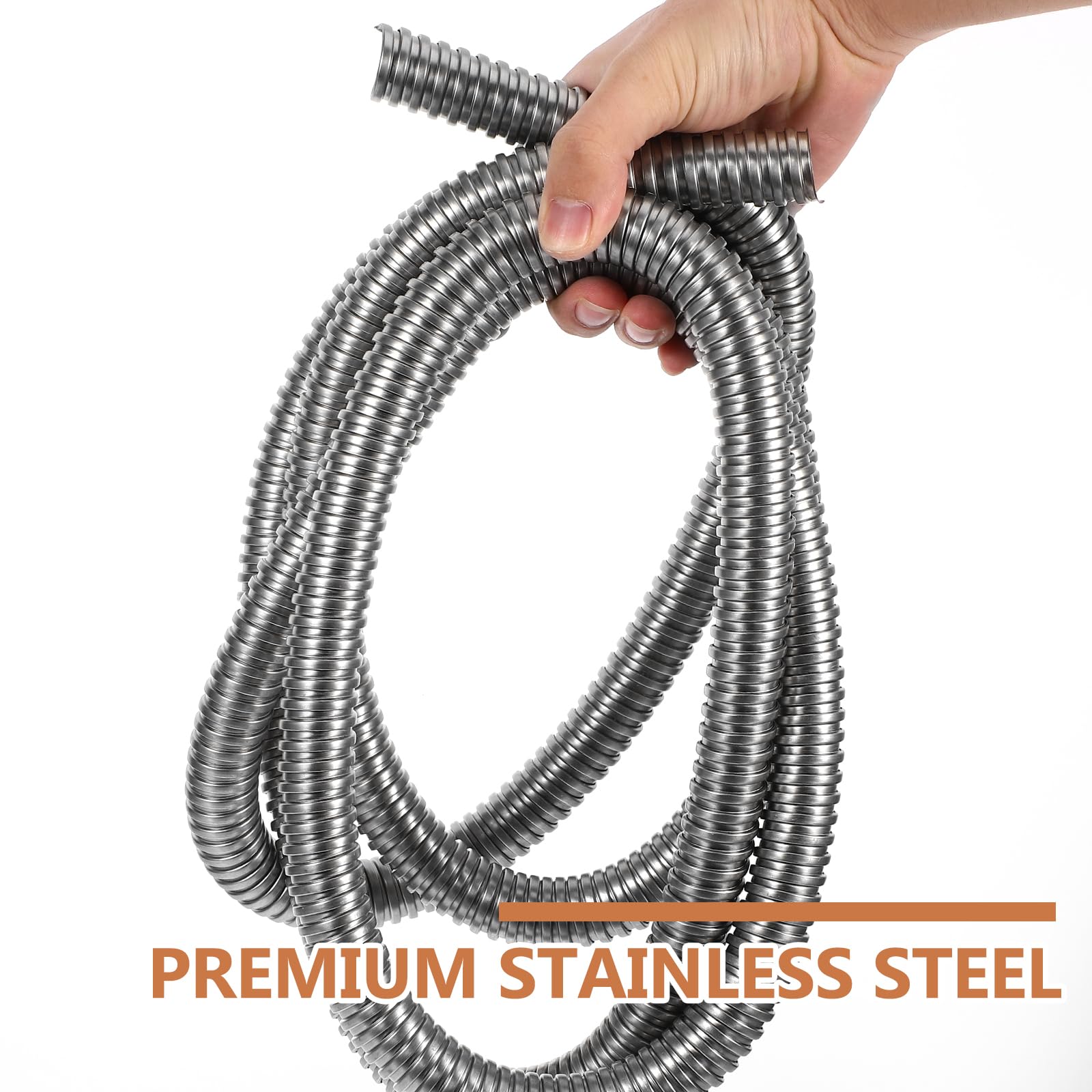 jojofuny Cable Protector Cable Management Sleeve Metal Hose Corrugated Conduit Tube Heat Shield Protector Wire Sleeve Organizer Hose 300cm Outdoor Stainless Steel Protective Case - Image 2