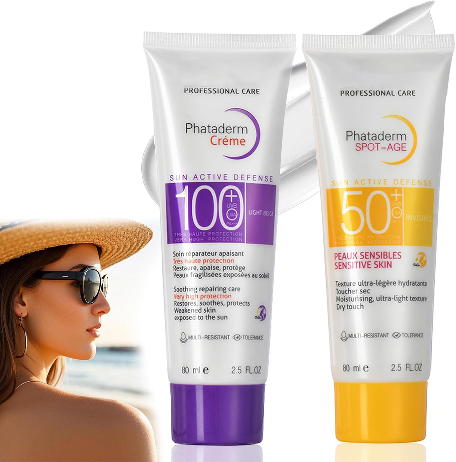 Zonnebrandcrème SPF 100 en SPF 50+, zonnebrandcrème SPF 100, 2 stuks anti-aging zonwering voor de gevoelige huid, zonnebrandlotion voor lichaam en gezicht, niet vettig en oliecontrole, waterdicht