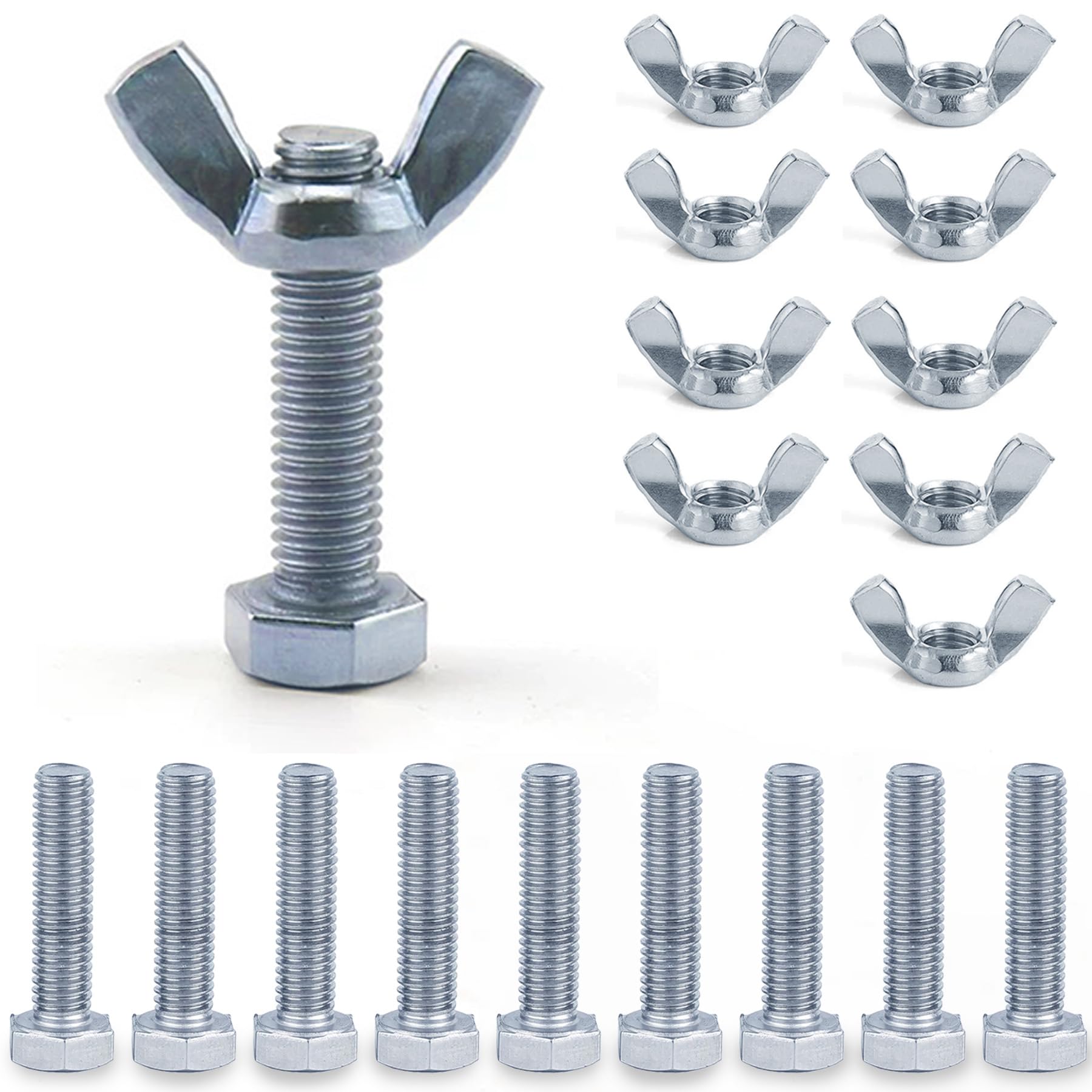 LEPEVNEY M8 Wing Nuts and Bolts Set – Zinc Plated Alloy Steel Butterfly Screws Secure Fastening，10Pcs M8*60mm