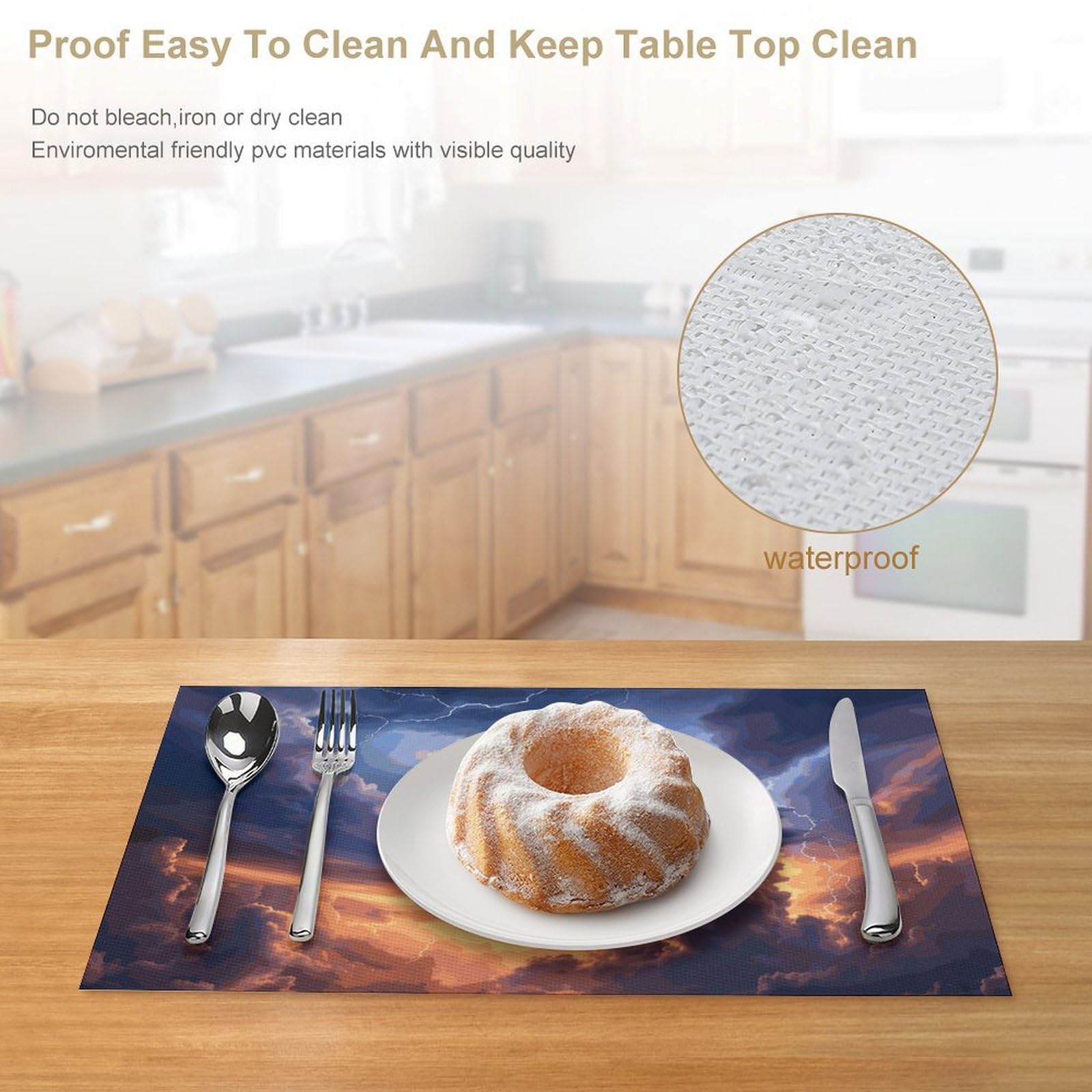 Clouds and Lightning - Tovagliette all'americana in PVC, lavabili, resistenti al calore, antiscivolo, impermeabili, per interni ed esterni, tavolo da pranzo, cucina, vacanze e feste, 6 pezzi