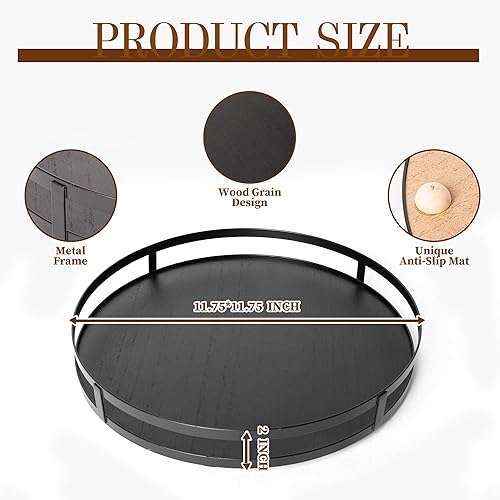 Miniatura 6 de Defined Deco Bandeja Decorativa de 12 pulgadas - Bandeja de Servir Redonda con Mango de Metal - Bandeja Decorativa Negra para Decoración del Hogar,