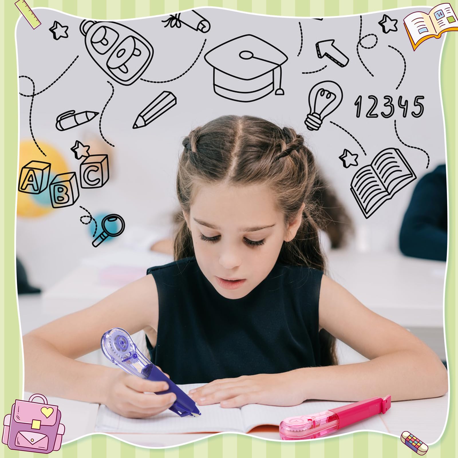 auroray Paquete de 6 bolígrafos de cinta correctora estilo bolígrafo, 20 pies cada uno, cómoda cinta correctora, aplicación suave de secado instantáneo para estudiantes, suministros escolares y de