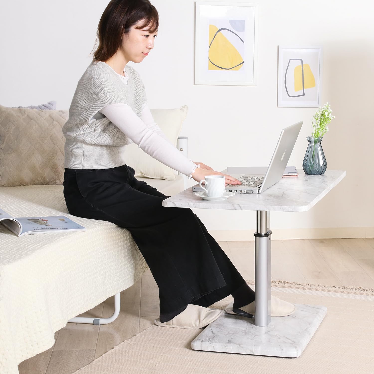 Amazon.co.jp: 不二貿易 昇降式テーブル センターテーブル 大理石調 無